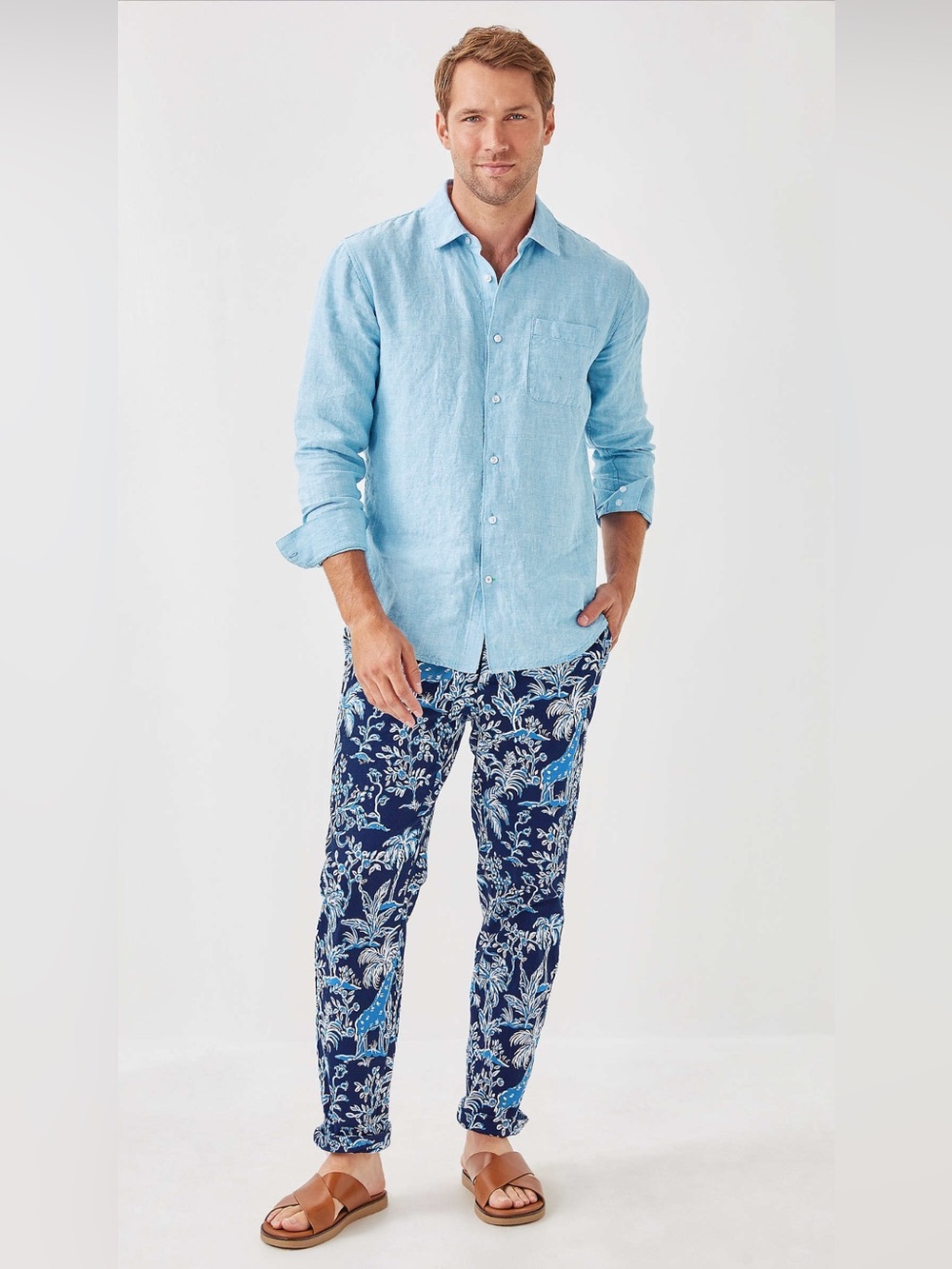 New Lilly Pulitzer Men’s Stuff Mizner Pant Low Tide Navy Tall Tales 38